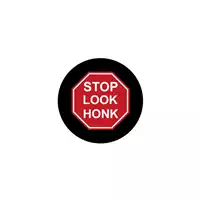 Foto articolo dell\'articolo Gobo in Vetro Borosilicato – Segnale STOP LOOK HONK | Compatibile con Proiettori GOBO Service
